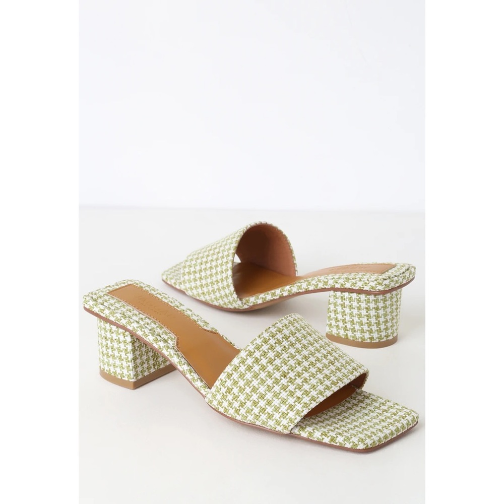 JAGGAR Meadow Sage Green Houndstooth Peep-Toe Mule